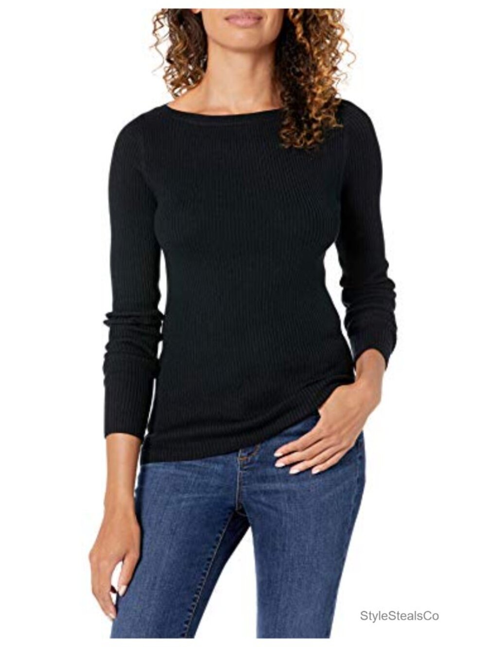 Slim Fit Lightweight Boat Neck Long Sleeve Sweater Cotton Blend